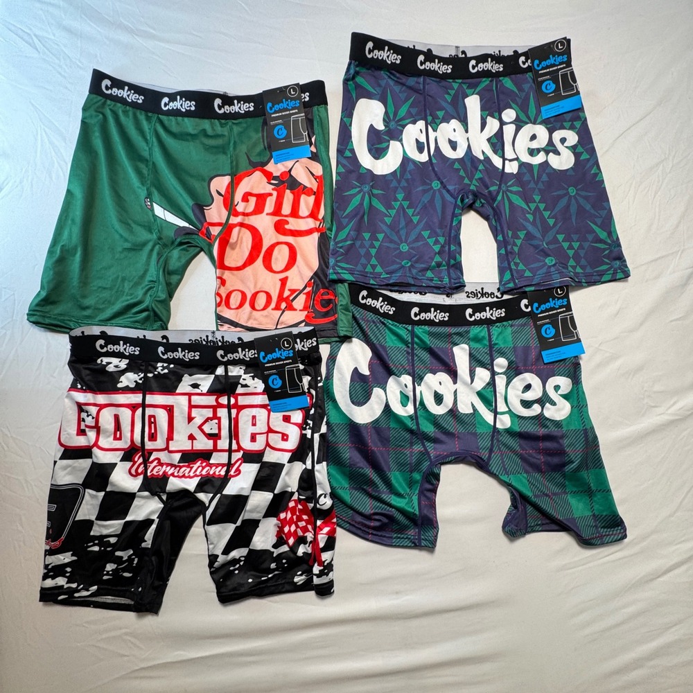 Cookies Boxer Briefs Lot of 4 Mens Large 7in Inseam Moisture Wicking NWT